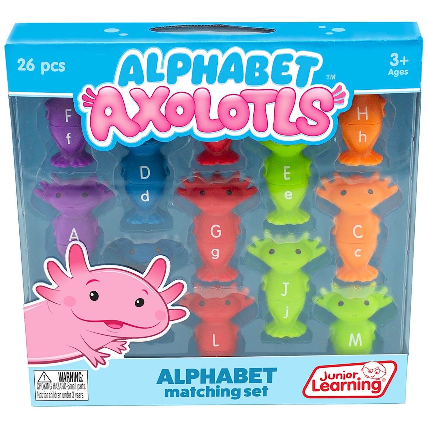 Junior Learning: Alphabet Axolotls - Matching Set Game - Learn Upper & Lower Case Letters, Twist & Turn Pieces, ABC Reading Development, Kids Ages 3+