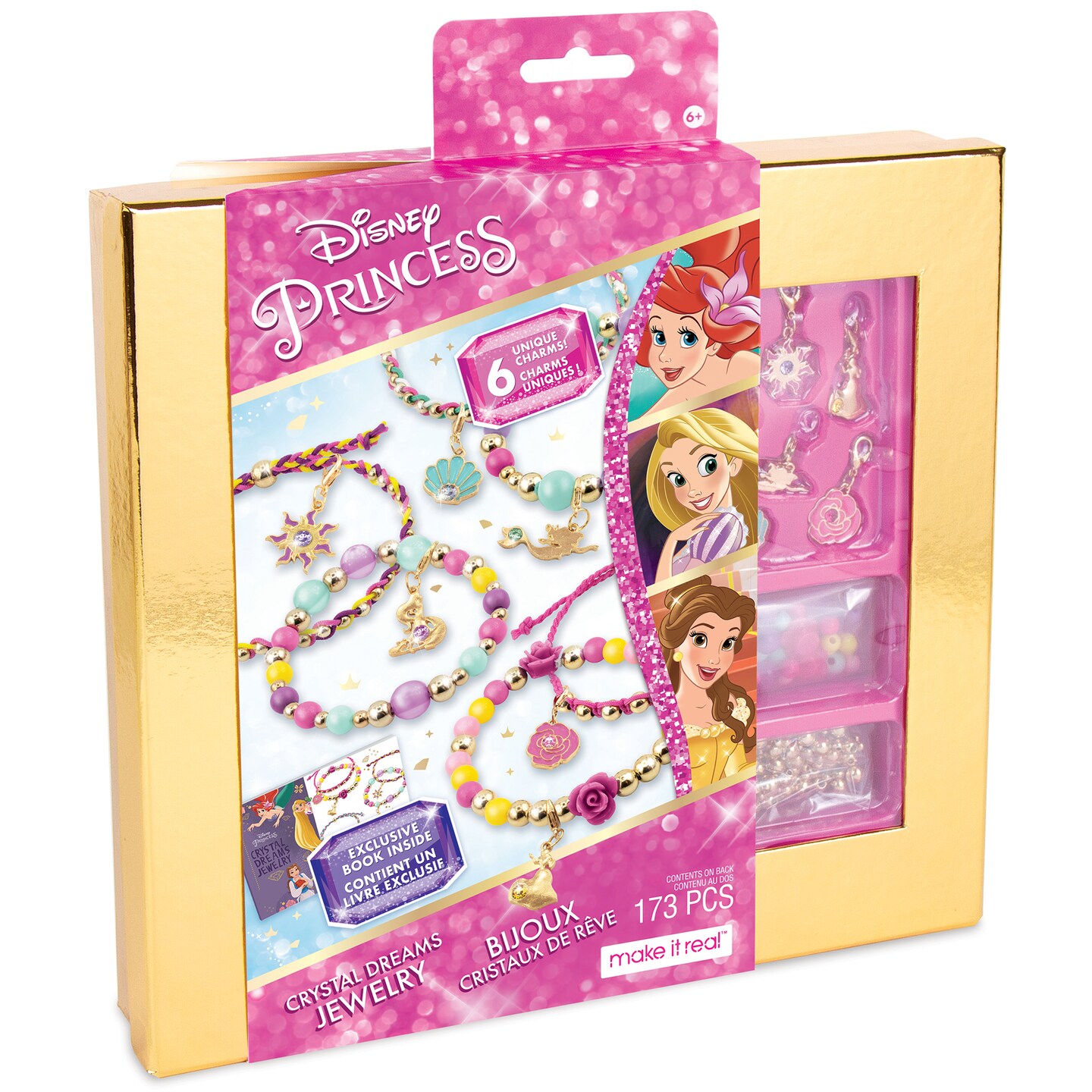 Disney Princess: Crystal Dreams Jewelry Kit - Create 6 Unique Charm Bracelets, Make It Real, 173 Pcs, Tweens &#x26; Girls, All-In-One, DIY Bead Jewelry Kit, Arts &#x26; Crafts, Kids Ages 6+