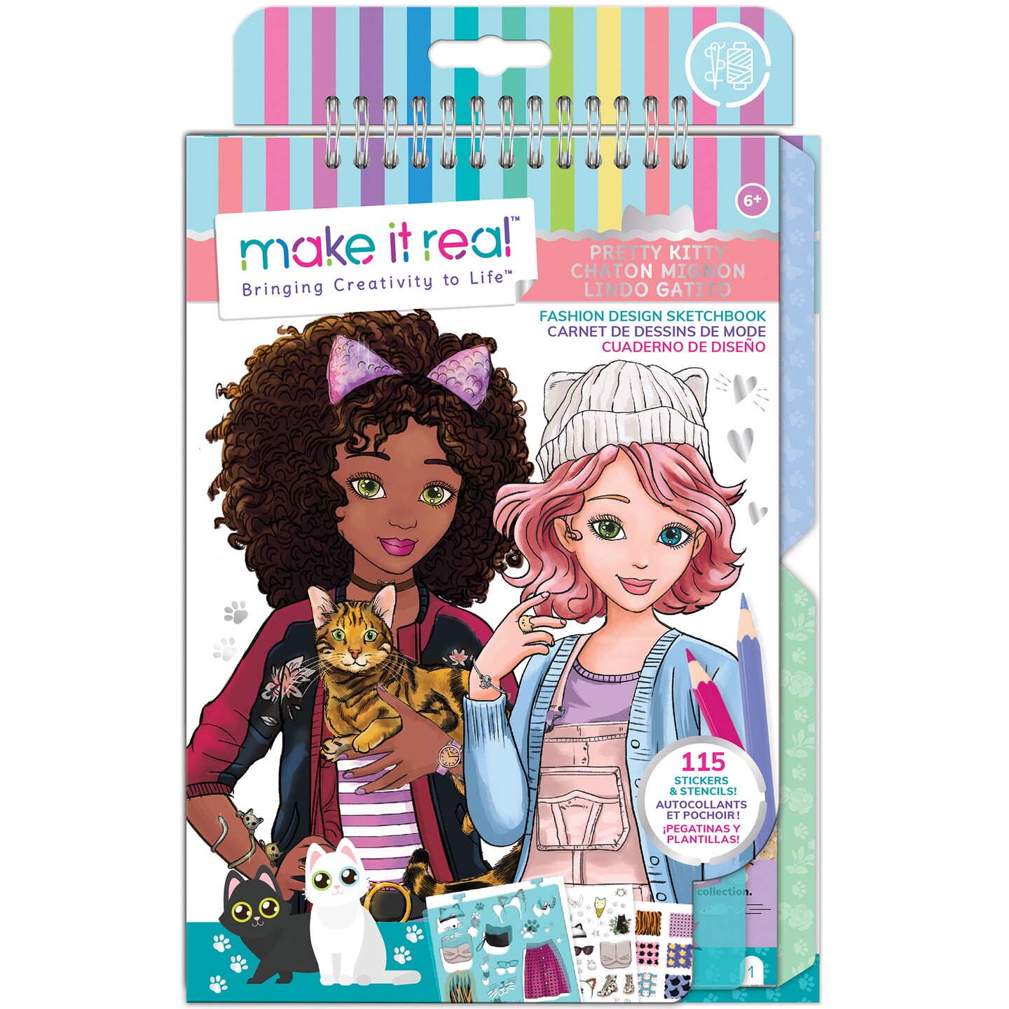 Make It Real: Fashion Design Sketchbook: Pretty Kitty - Includes 115 Stickers & Stencils, Draw Sketch & Create, Fashion Coloring Book, Tweens & Girls, Kids Ages 6+