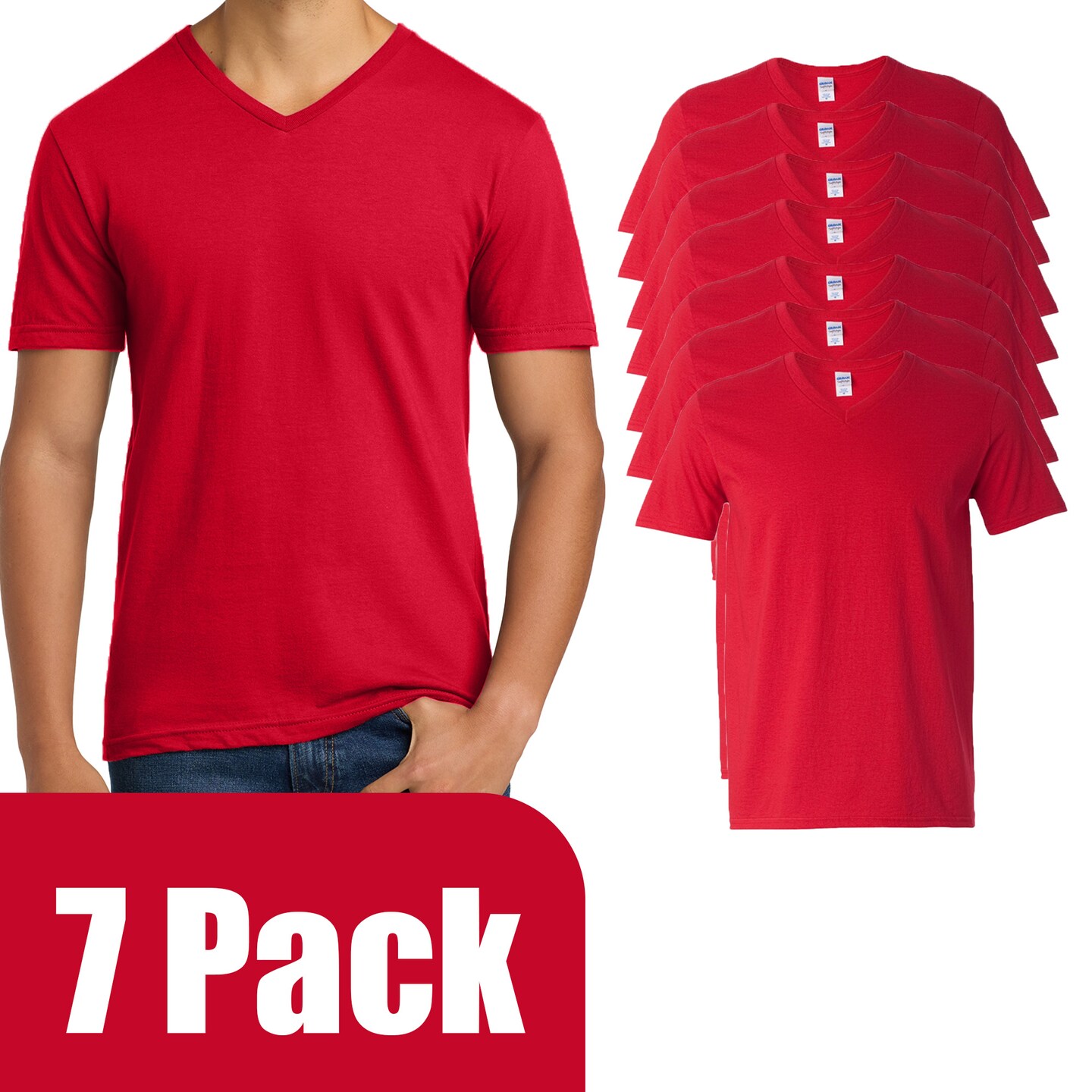Gildan Men's Softstyle V-Neck Cotton T-Shirt, Craft & Print Casual Cherry Red Tee