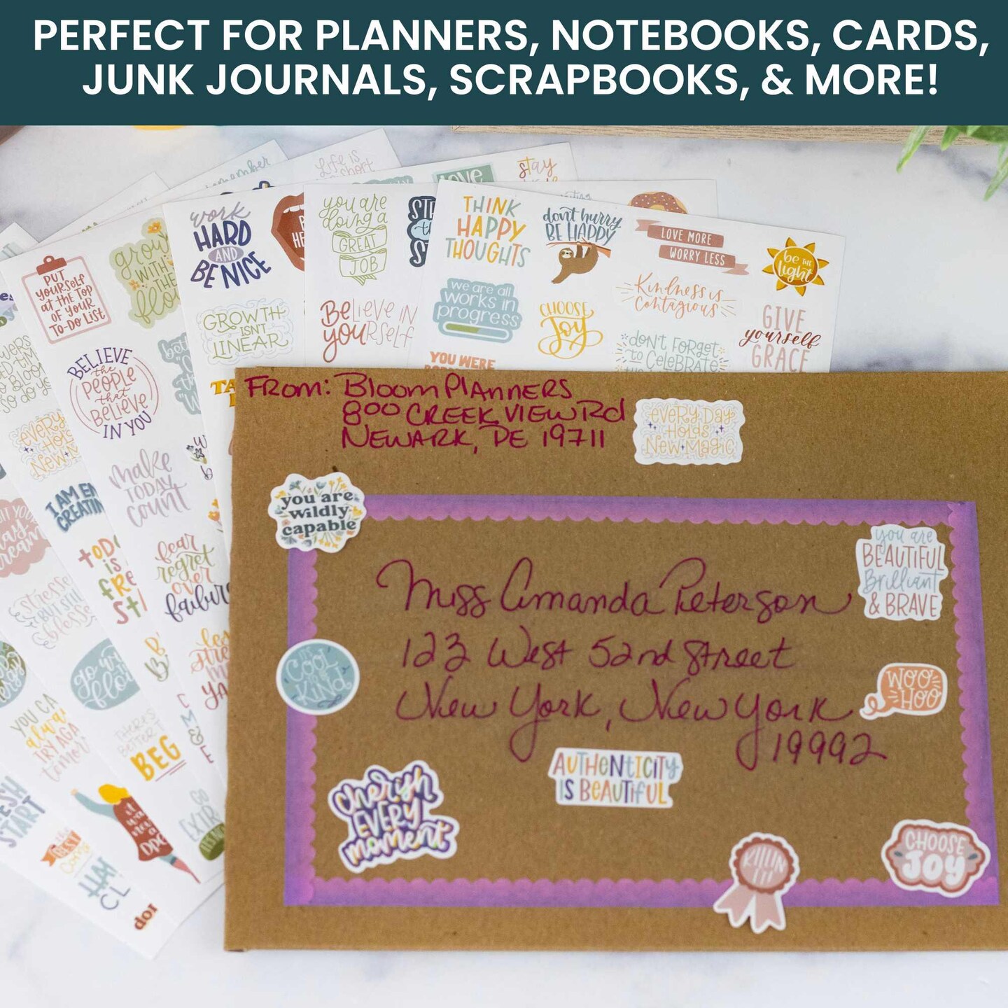 bloom daily planners Inspirational Quote Planner Stickers, 8 Sheets (200+ Stickers) | Cool Tones