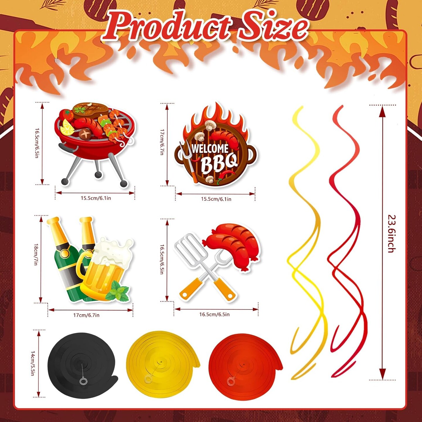 30-Piece Summer BBQ Picnic Hanging Swirl Decorations | Foil Ceiling Danglers for Baby Q Birthday, Barbecue Baby Shower & Carnival Party Supplies