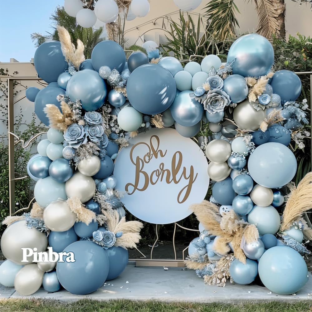 Dusty Blue Balloon Garland - Double Stuffed Slate Pastel Blue White Sand Pearl Balloon Arch Kit for Baby Shower Birthday Bridal Shower Wedding Graduation Party Decorations