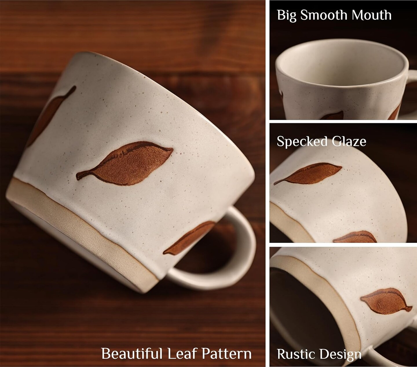 Leaf Mug, 11 oz Ceramic Coffee Cup for Tea Latte Cappuccino