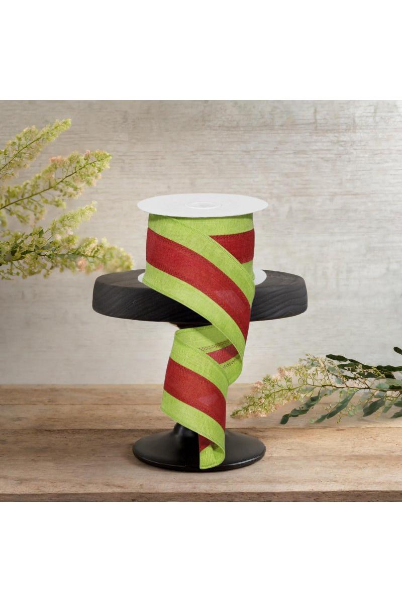 2.5&#x22; Tricolor Striped Ribbon: Lime Green/Red (10 Yards)