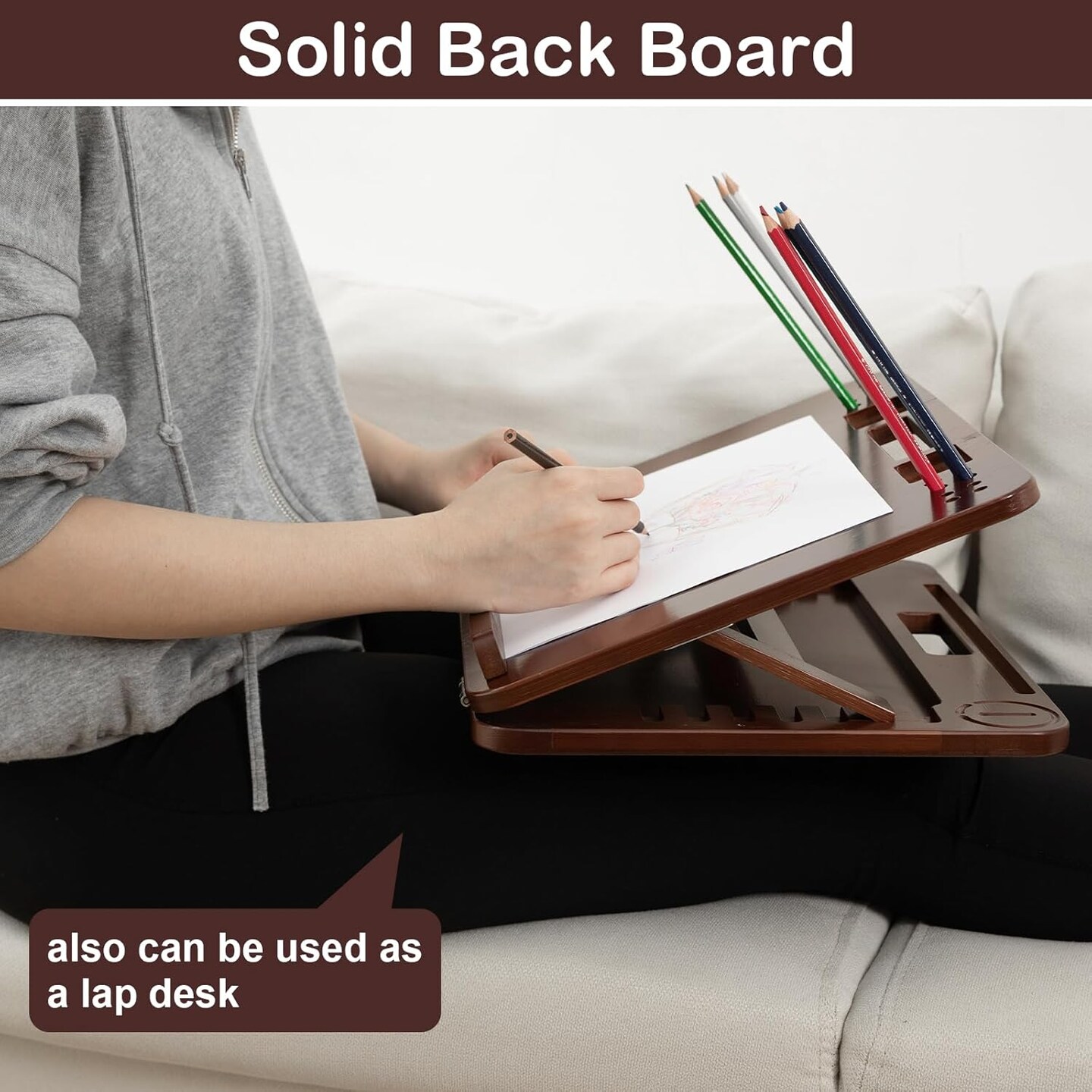 6-Position Bamboo Table Easel, 16x12 Inch Adjustable Drawing and Sketching Board with Built-in Handle and Back Storage, Portable Art and Lap Desk for Sketching, Reading, and Book Stand