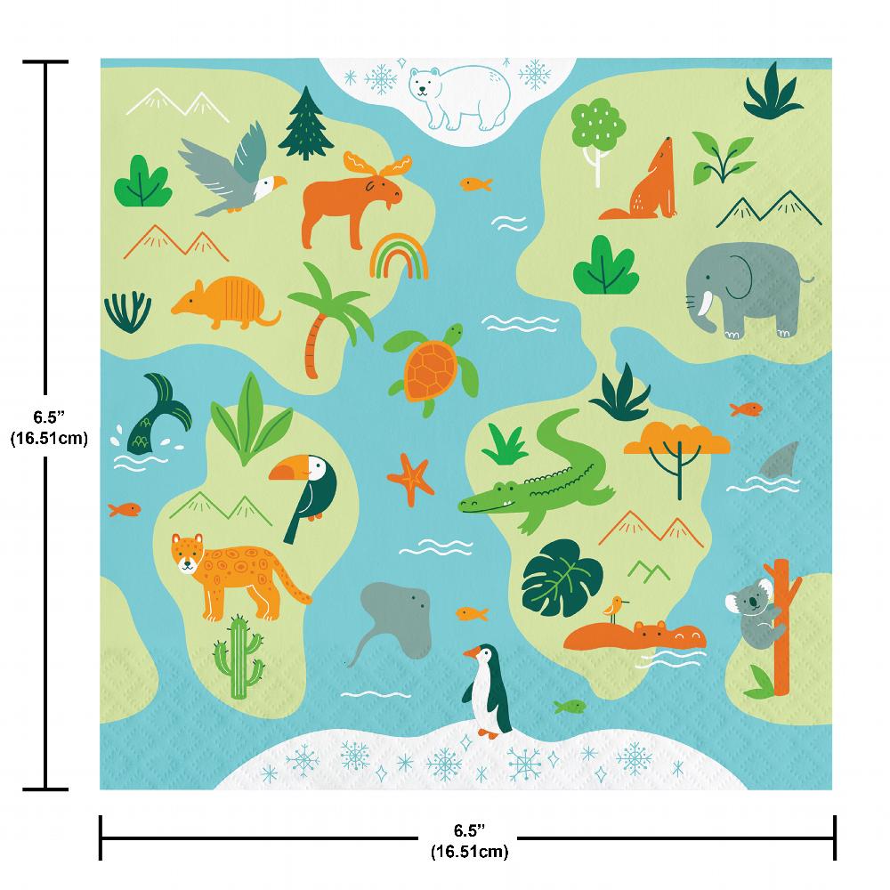 192 pc Bulk One-derful World Wildlife Animal Paper Napkins