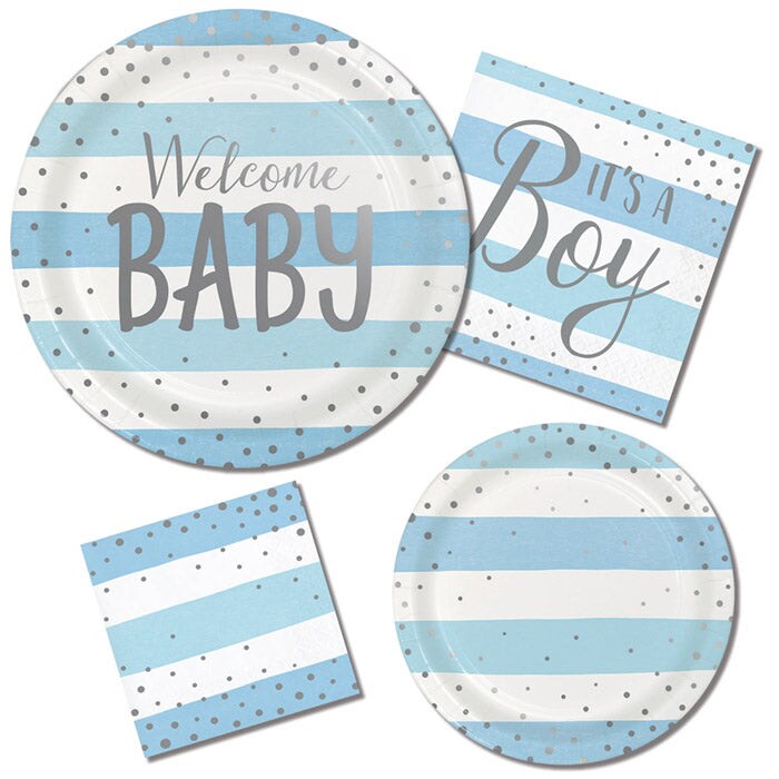 6/Case Bulk Blue and Silver Celebration Baby Shower Centerpieces