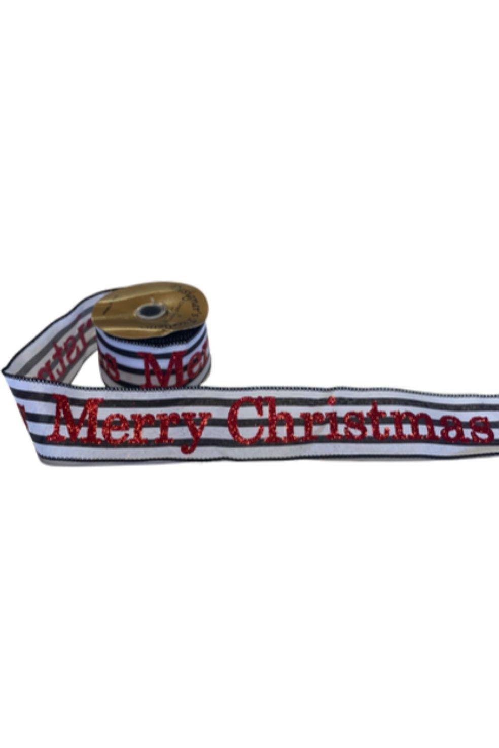 2.5&#x22; Merry Christmas Ribbon: Black/White