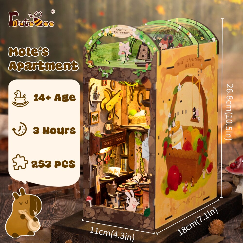 CUTEBEE Book Nook Kit Mole's Apartment Diy Miniature House Shelf Insert Kit