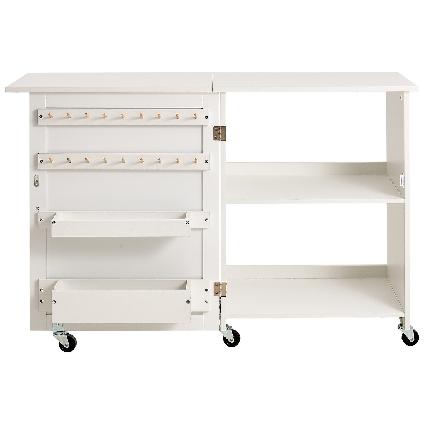 Folding Sewing Desk with Storage Trays 46 Inch Work Surface Natural Wood