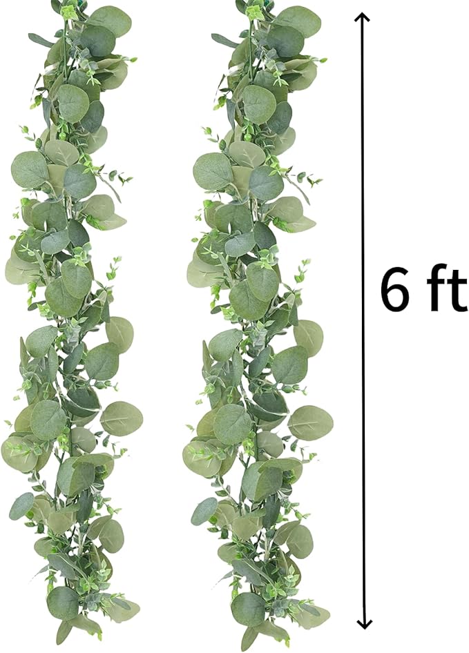 2 Pcs 6 ft Artificial Eucalyptus Garland Greenery Faux Eucalyptus Garland Plant Fake Silver Dollar Eucalyptus Leaves Hanging Vines Suitable for Wedding Arch Party Table Family Wall Decor