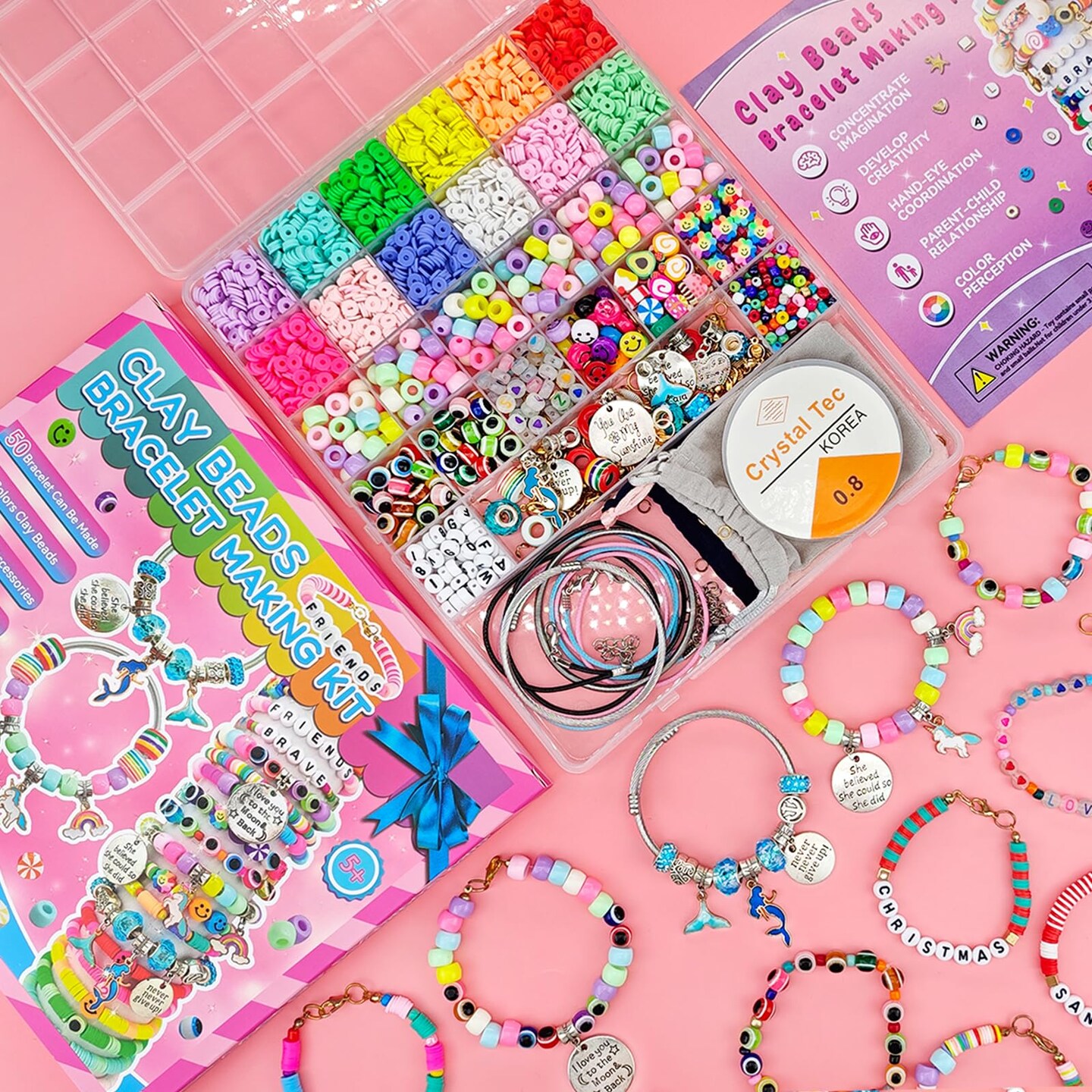 Bracelet Making Kit -3400pcs Charm Jewelry Making Kit Supplies,Unicorn/Mermaid Crafts Birthday Christmas Gifts for Girls Ages 5 6 7 8 9 10 11 12 Years Old