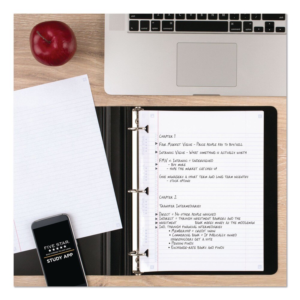 Five Star 3-Hole 8.5 in. x 11 in. College Rule Reinforced Filler Paper Plus Study App - White