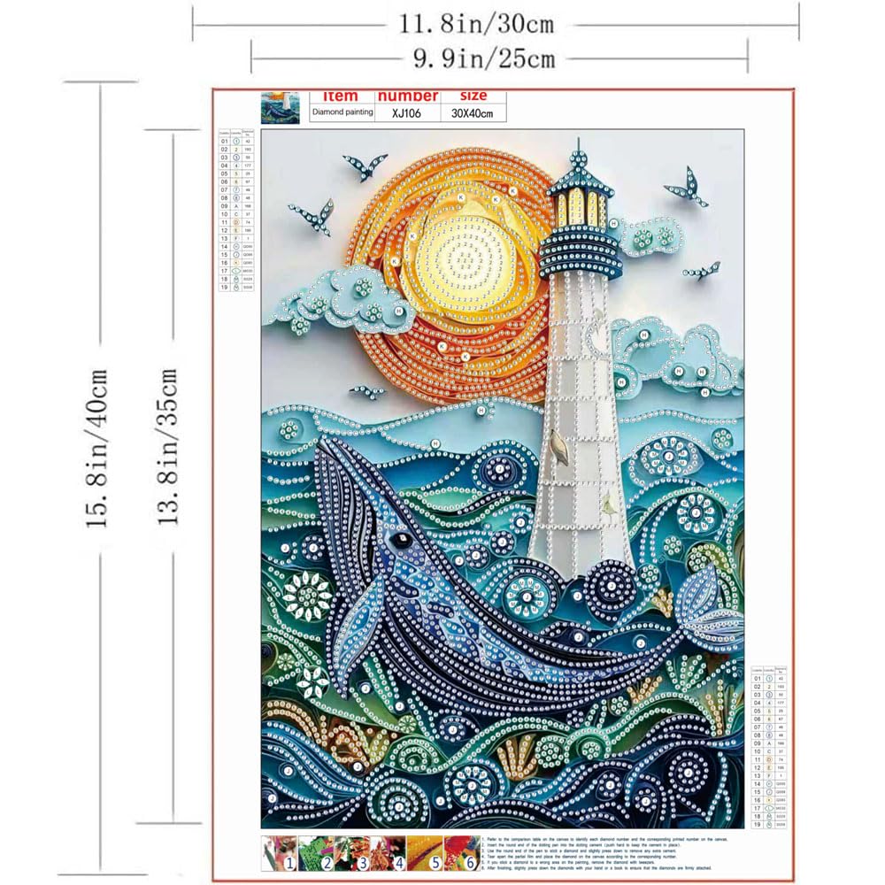 Moon Lighthouse Special Shape Diamond Art Kits for Adults Beginners,DIY Sea Dolphin Crystal Rhinestones Diamond Painting Kit for Adults,5D Diamond Art Painting for Home Wall Decor 12 X 16inch
