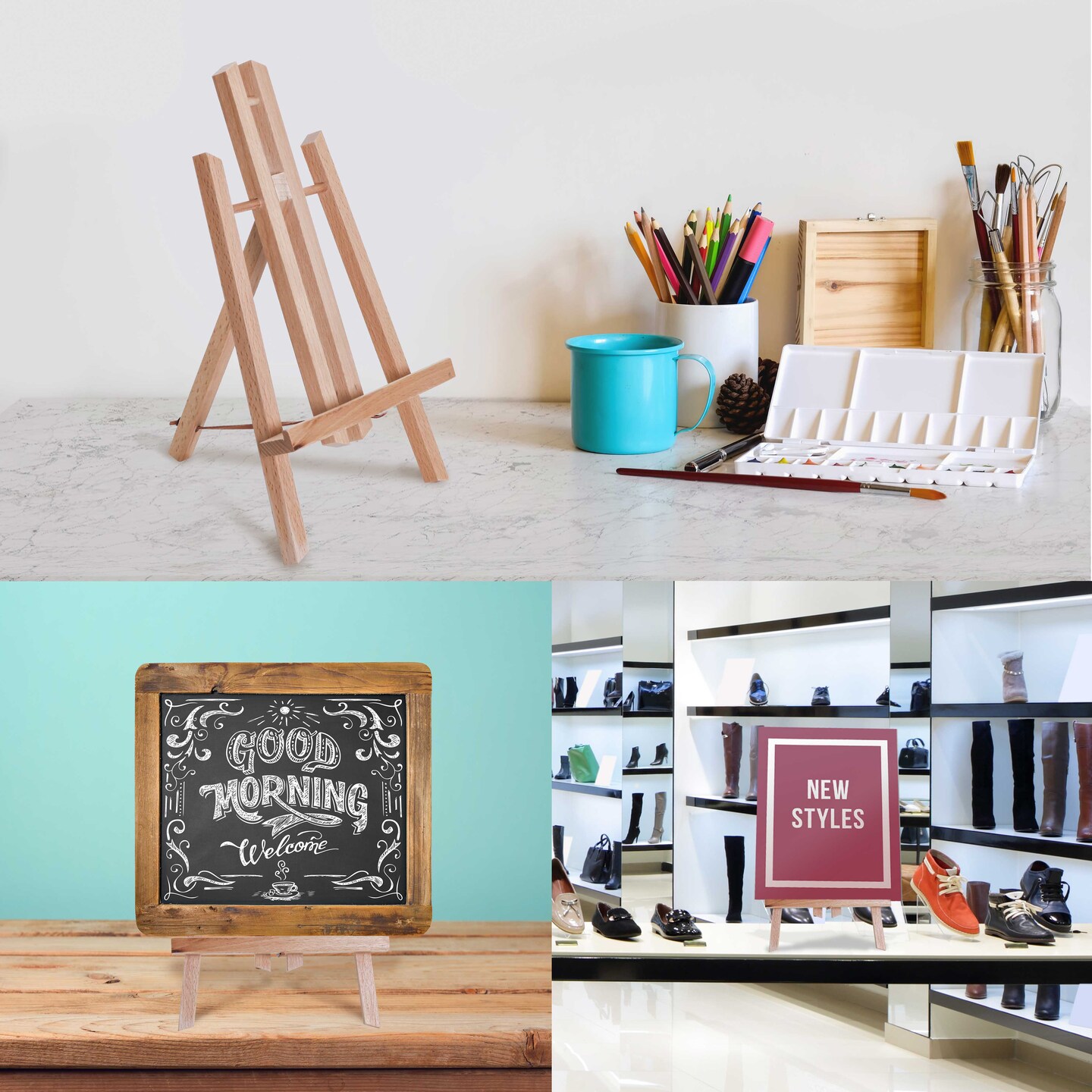 11" Small Tabletop Display Easel - Beechwood Artist A-Frame Display Stand, Wooden Easel for Painting, Canvas Stand, (Pack of 6) Classrooms Events Photo Picture Sign Holder