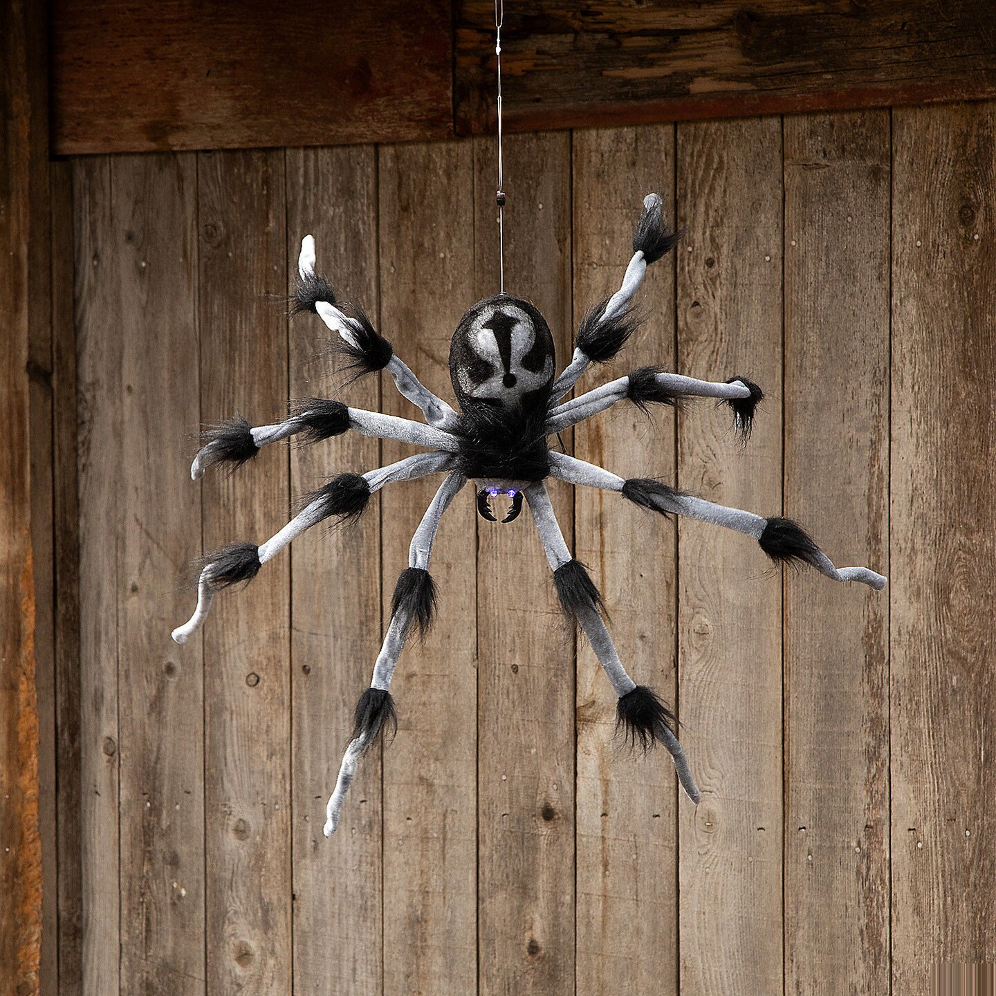 31.5&#x22; Gray &#x26; Black Hairy Floating Spider Halloween Decoration