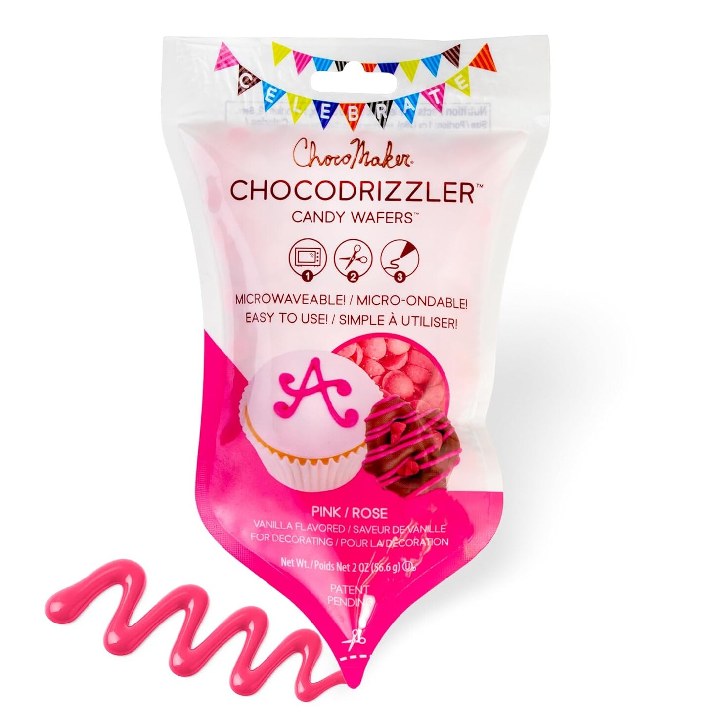 Chocodrizzler Candy Wafers Microwaveable Pouch 2 oz &#x2013; Easy Drizzle Candy Coating Pink
