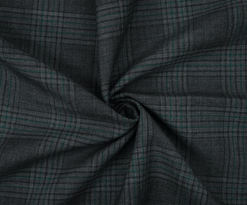 Gray-Black-Green Polyester Wool Blend Plaid Woven Shirting Fabric By the Yard