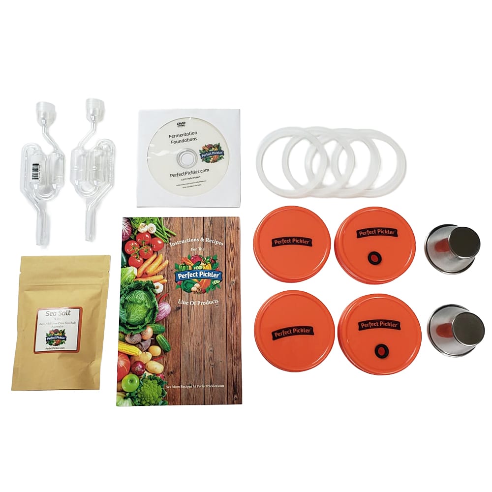 Perfect Pickler Fermentor Pack of 2 Airlocks Brine Cups Gaskets Lids Recipes