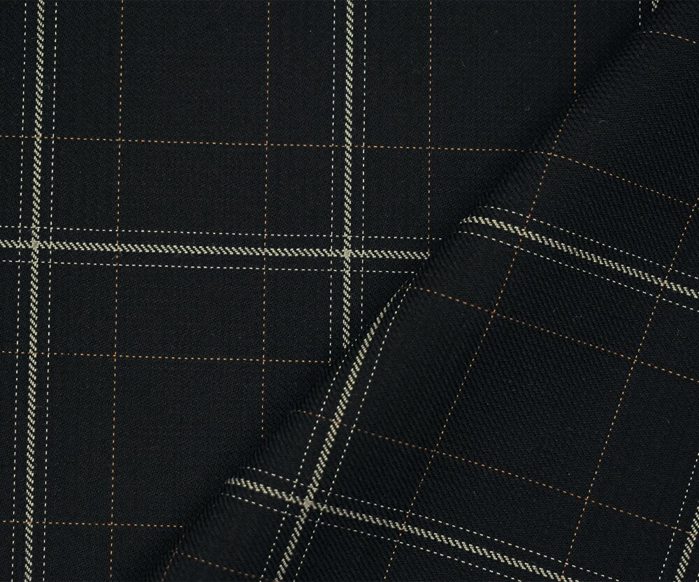 Black-Gray-Brown Wool Polyester Grid Plaid Twill Suiting Fabric By the Yard