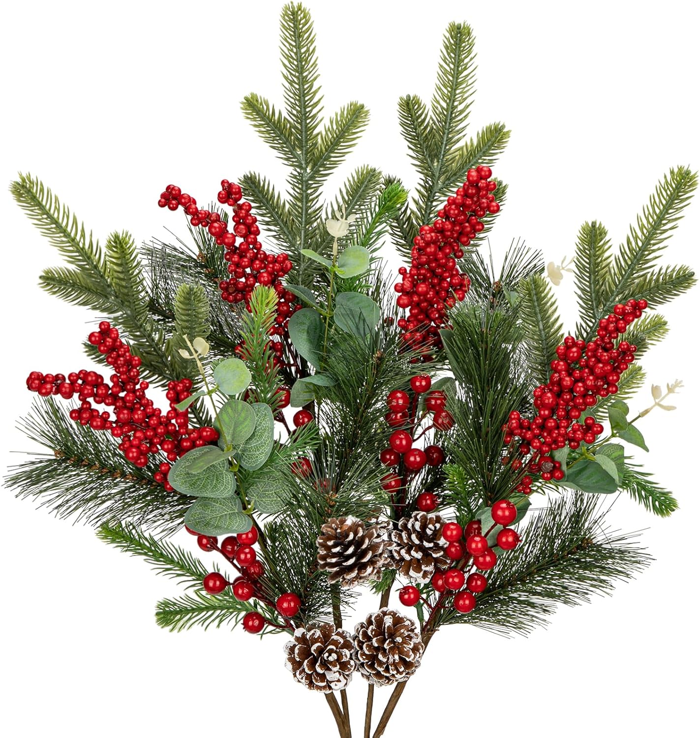 4 Pcs Christmas Artificial Pine Branches 28.3 inch Norfolk Pine Stems (Red) 1"D x 1"W x 1"H