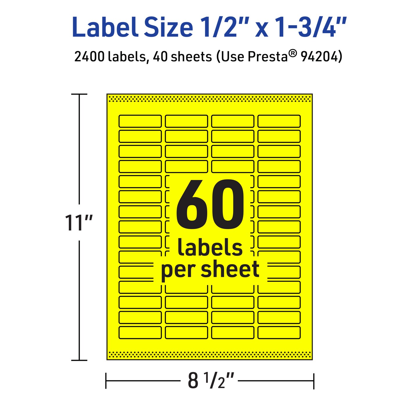 Avery Neon Yellow Paper Labels, 0.5&#x22; x 1.75&#x22; Rectangle
