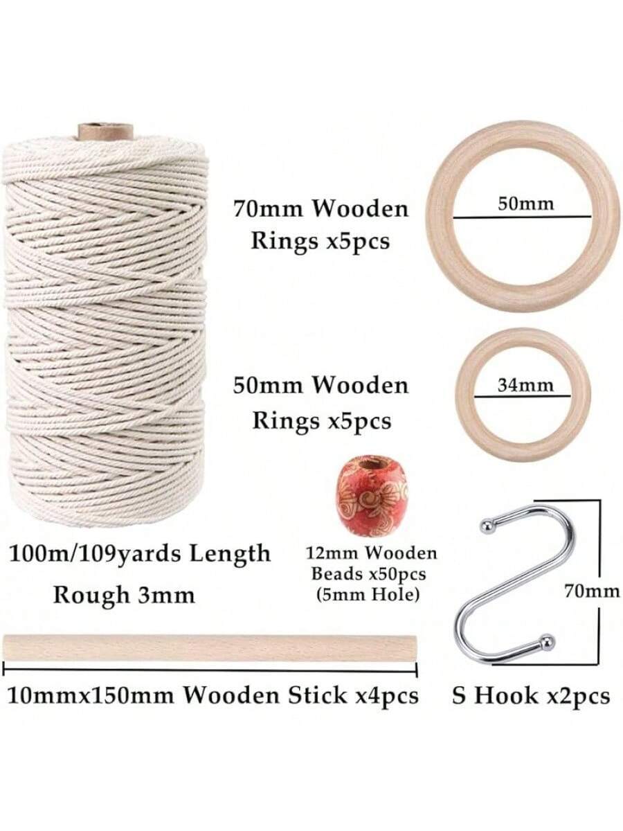 87pcs Macrame Kits for Beginners, 3mm x 220 yards Natural Cotton Cord, Wall Hanging Kit