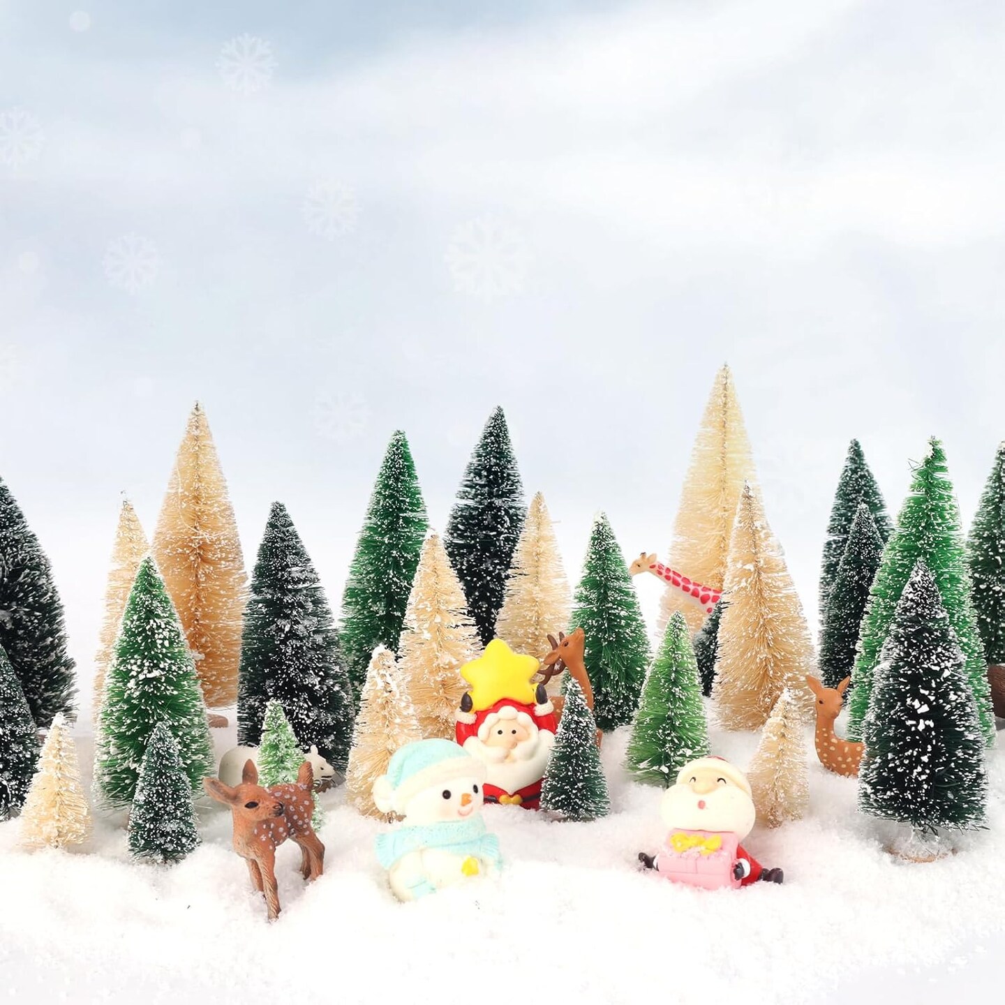 Artificial Christmas Tree Bottle Brush Trees with 5 Sizes (Grassgreen+green+white) 2.83"D x 3.99"W x 10.35"H