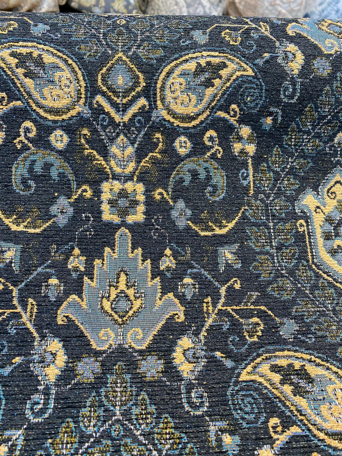 1 Yard Upholstery Damask Fabric Tegal Dark Navy Paisley 35% Polyester Chenille 35% Polyester 30% Cotton 57 Inch Width