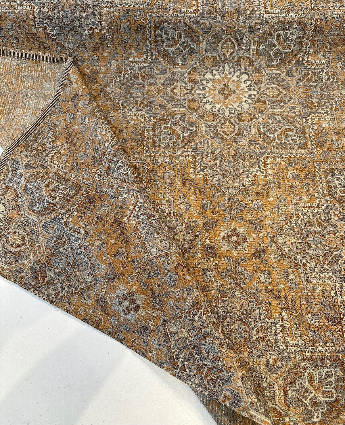 1 Yard Riggs Sienna Pecan Damask Chenille Upholstery Fabric 56 Inch Width