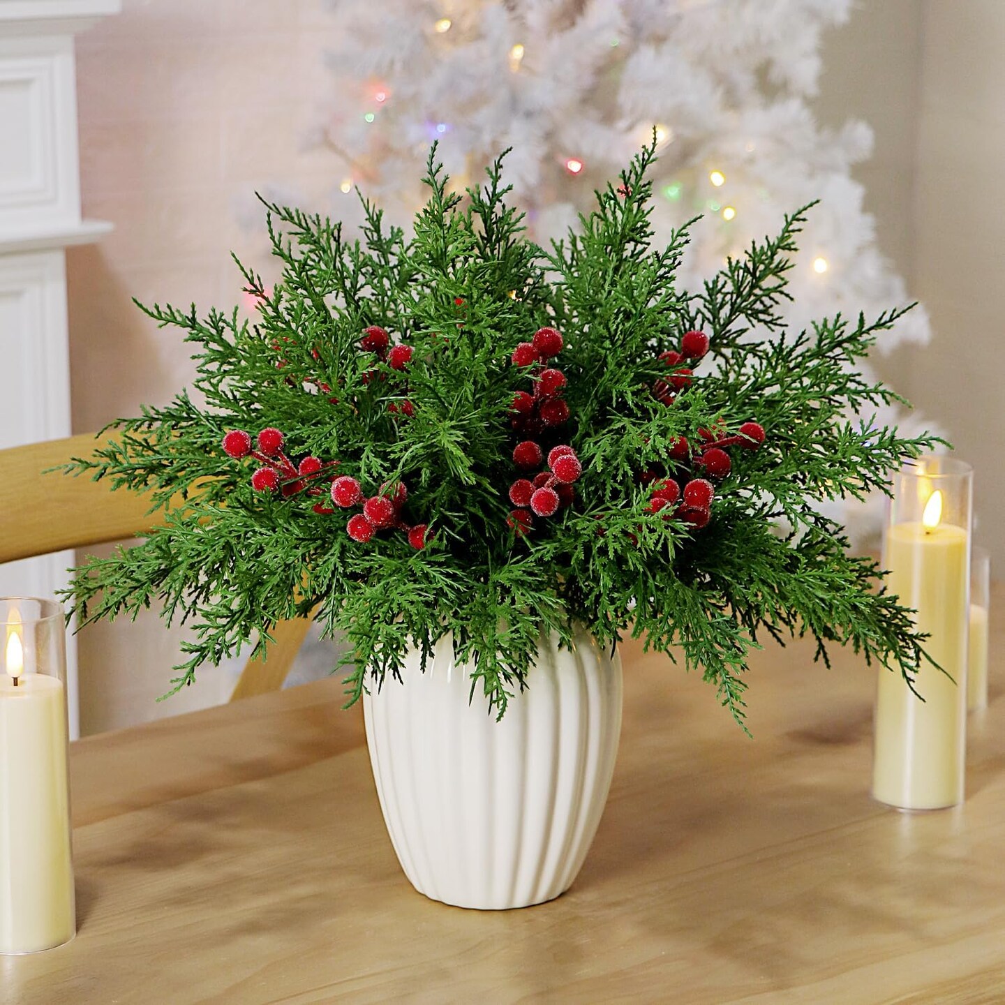 40Pcs Christmas 3D Artificial Pine Branches and Holly Berry Picks (Red Berry) 1&#x22;D x 1&#x22;W x 1&#x22;H