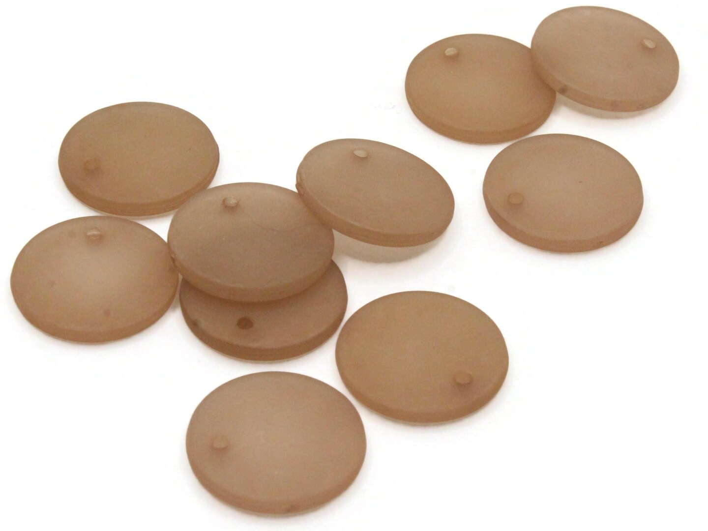 10 20mm Flat Round Drop Frosted Brown Vintage Lucite Plastic Beads