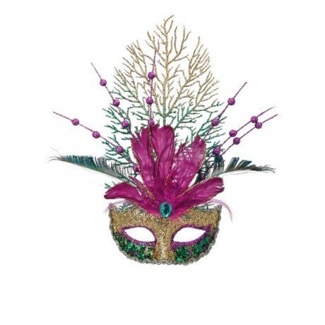 14&#x22; Glitter Feather Mardi Gras Mask Ornament