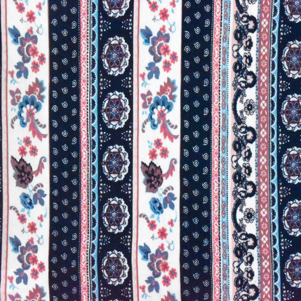 Navy Blue-White-Multi Moroccan Stripe Printed Rayon Stretch Jersey Knit Fabric By the Yard