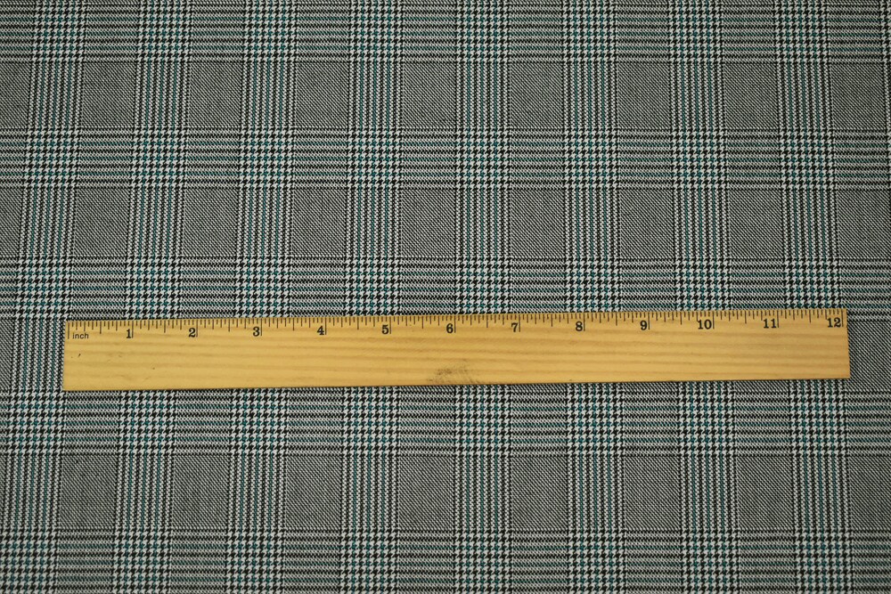 Black-Off-White-Green Poly-Wool Glen Plaid Check Suiting Woven Fabric By the Yard