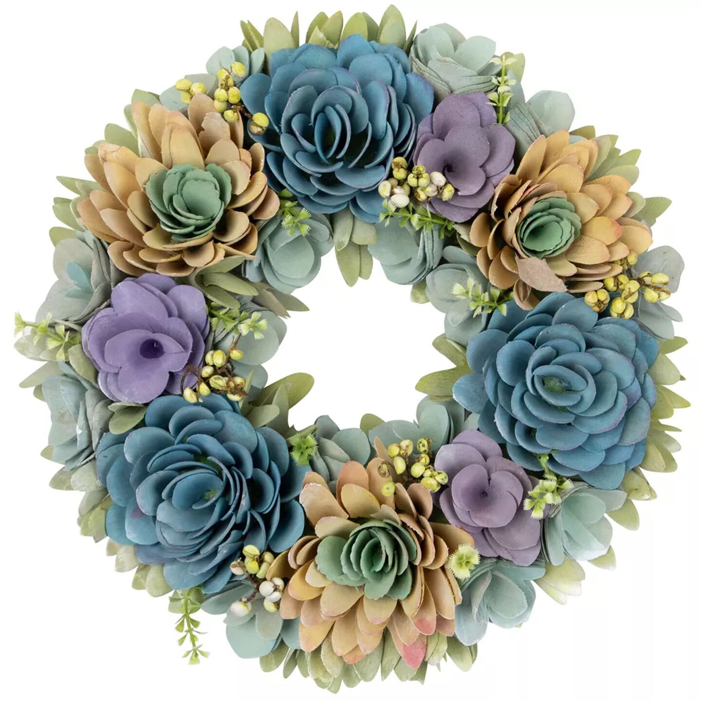 14" Artificial Wooden Spring Wreath with Floral and Seed Pod Accents