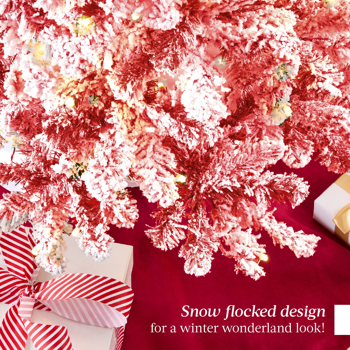 Best Choice Products Pre-Lit Red Christmas Pine Tree w/ Flocked Branches, Warm-White Lights