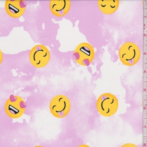 White/Orchid Emoji Double Brushed Jersey Knit Fabric By the Yard