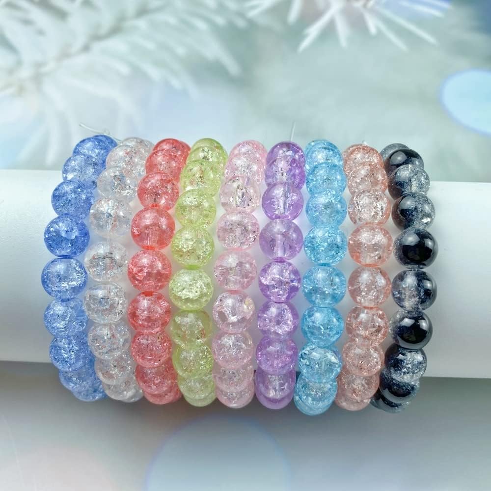 100pcs Crackle Glass Beads 8mm Round Crystal Glass (Mix Light Colors)