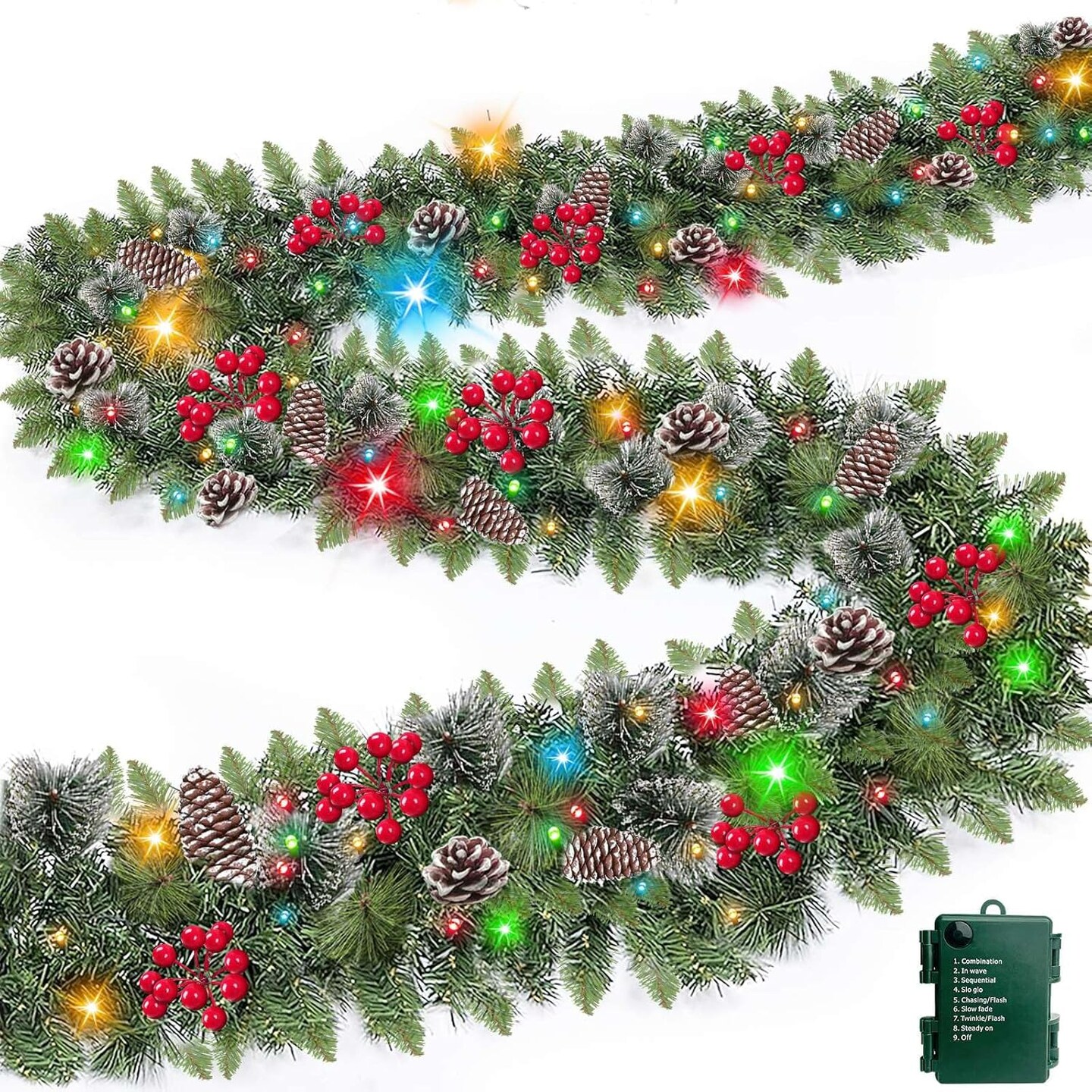 9 Ft Prelit Artificial Christmas Garland Decor Timer 50 Lights 8 Modes