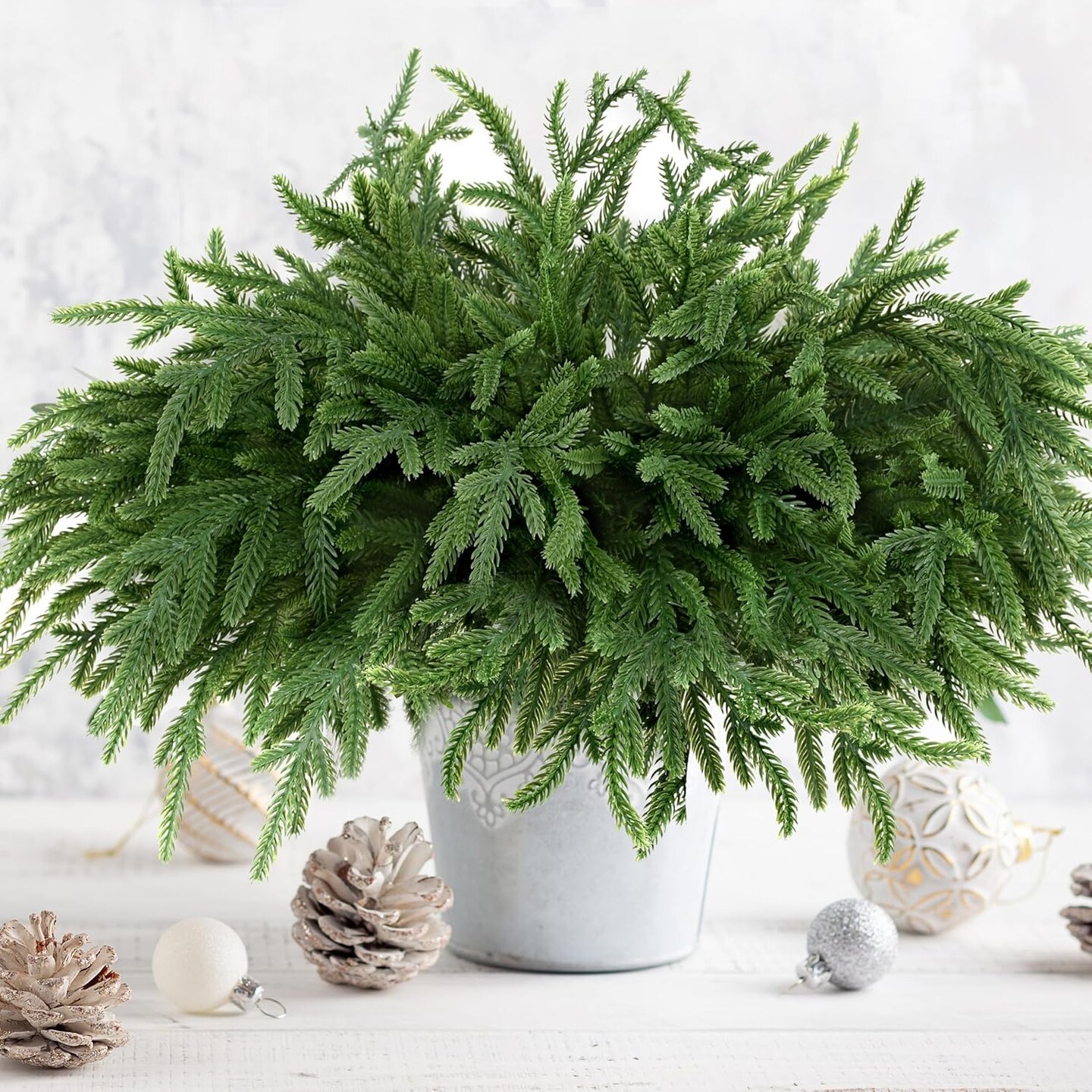 12 PCS 18 Inches Artificial Christmas Norfolk Pine Branches (Green) 8"D x 8"W x 20"H