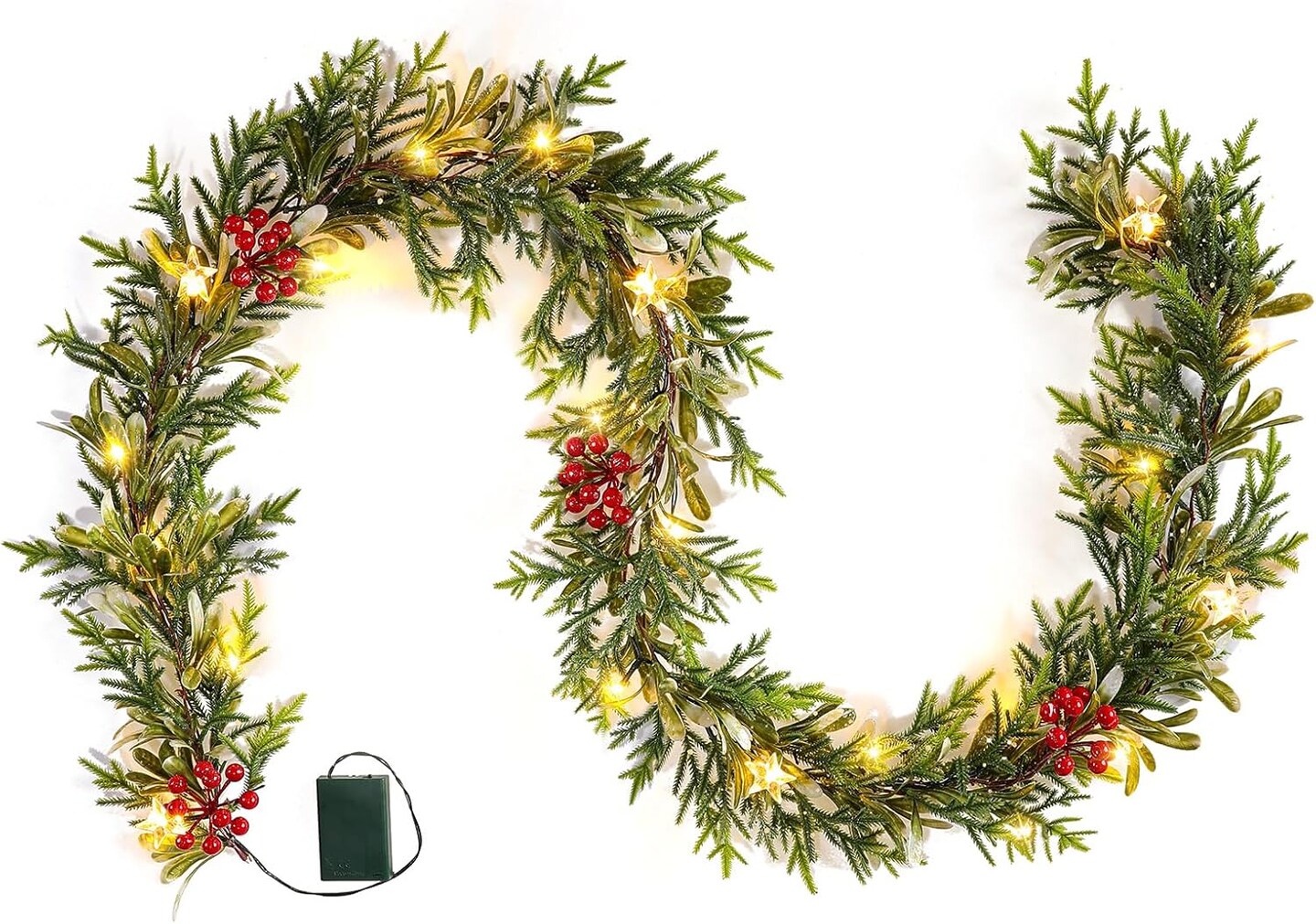 Pre-lit Christmas Garland with Lights, Battery Operated Garland