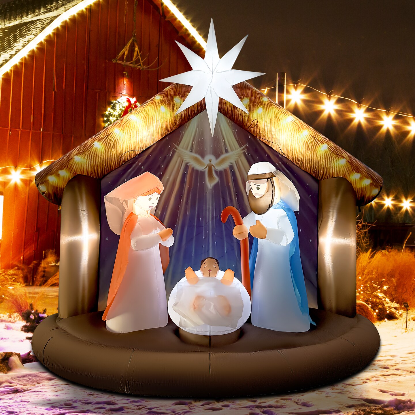 GOOSH 7.5FT Nativity Scene Inflatable with LED Lights for Outdoor Christmas Yard Display