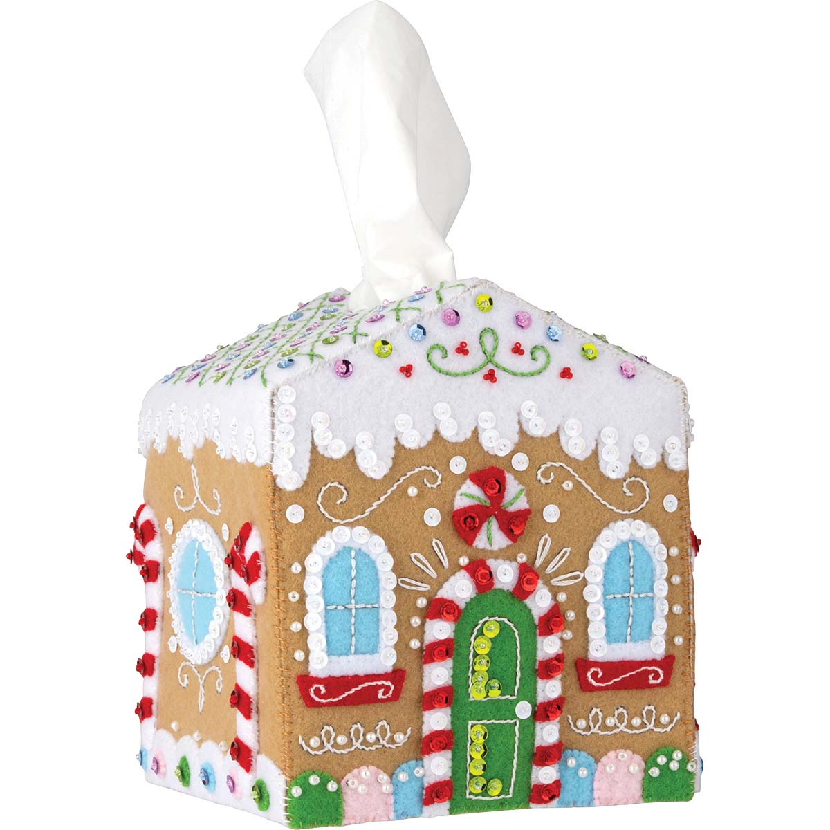 Bucilla  Gingerbread Cottage Tissue Box Felt &#x26; Sequin Kit