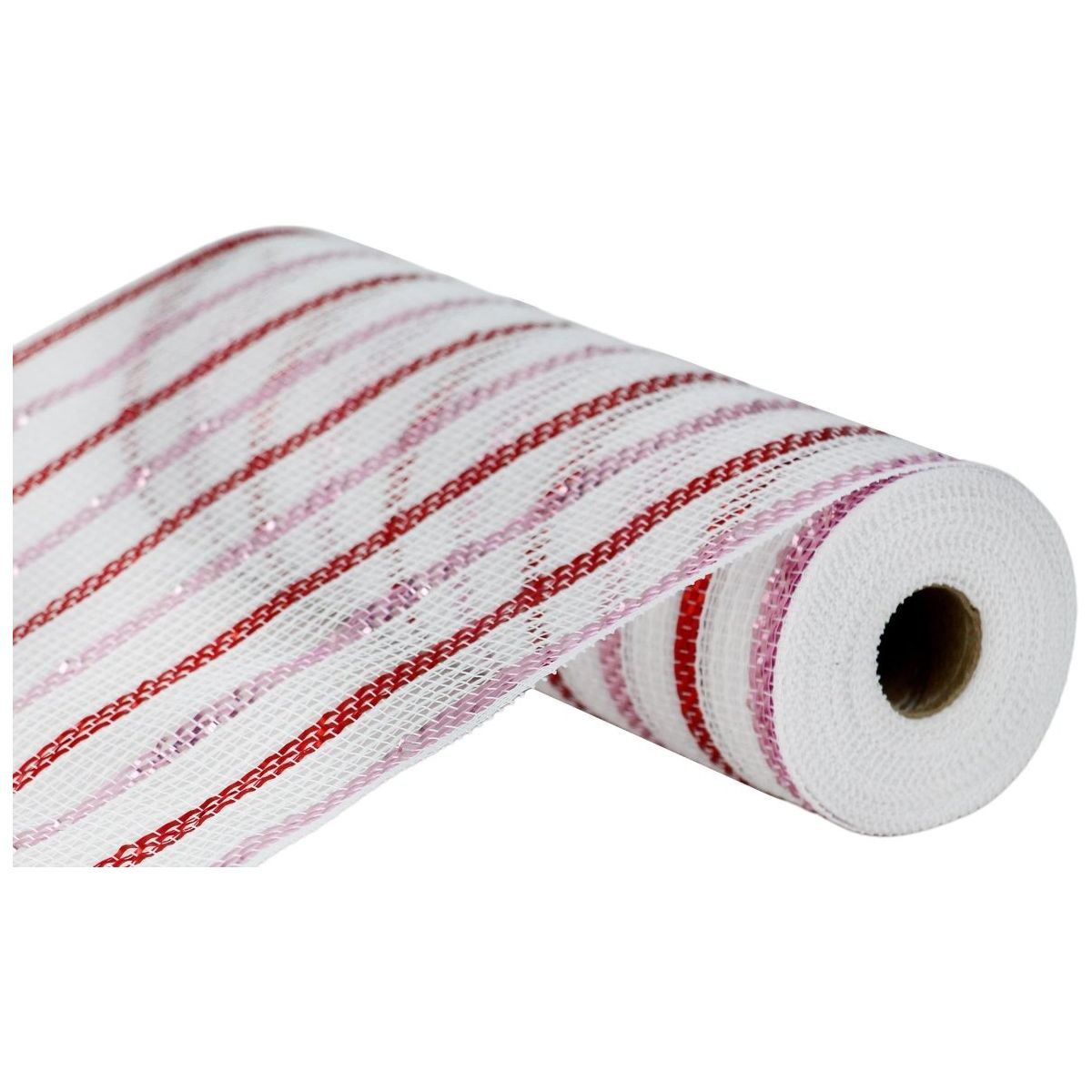 10&#x22; Poly Faux Jute Metallic Mesh Ribbon: White/Pink/Red (10 Yards)
