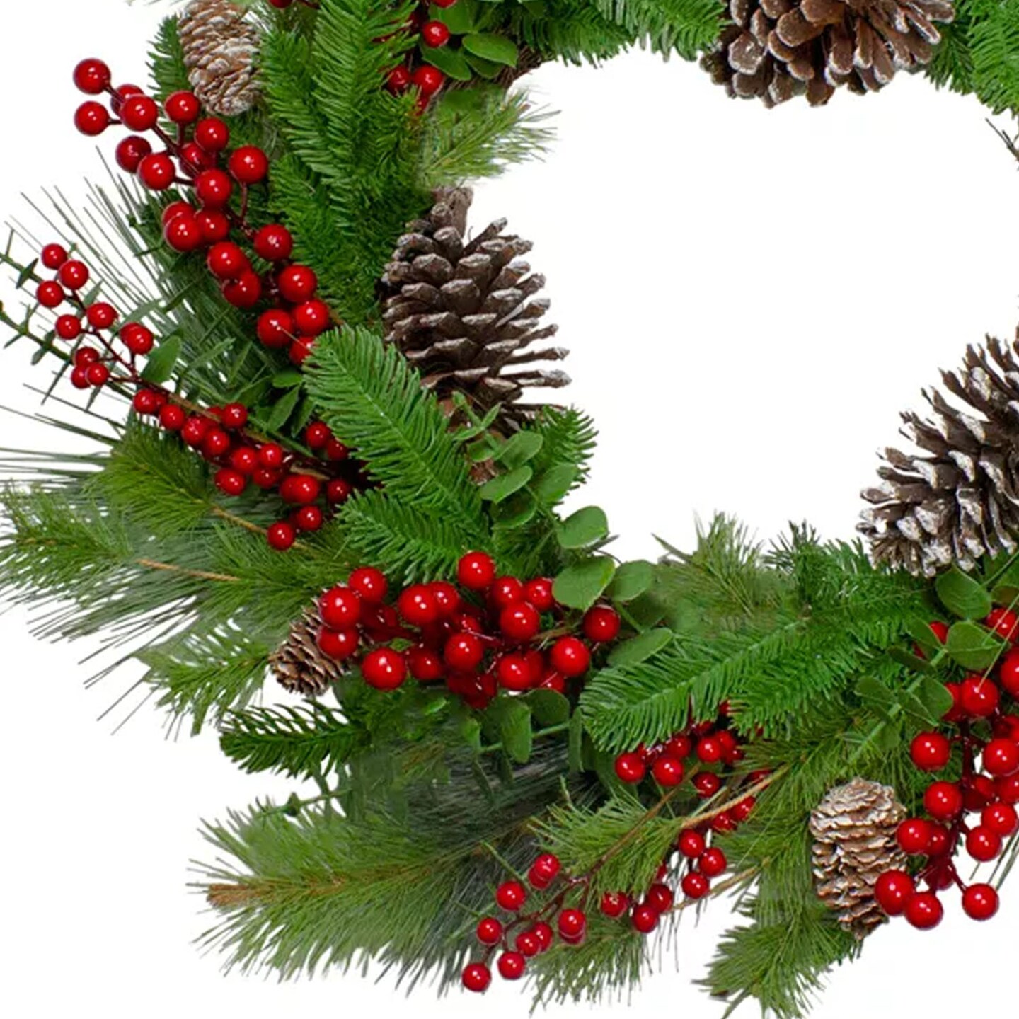 Holly Berries Snowy Pinecones 24 Inch Artificial Christmas Holiday Door Wreath