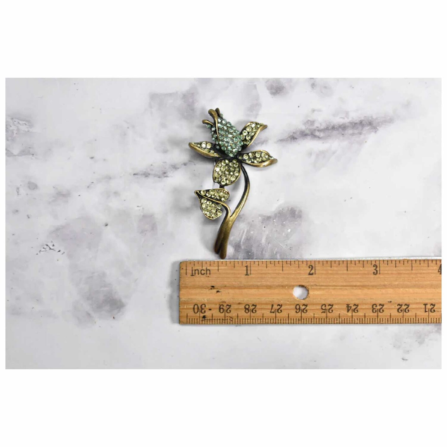 Green And Blue Rhinestone Flower Brooch Pin For Weddings Crafts Bouquets 1 1/2 Inch X 2 1/2 Inch