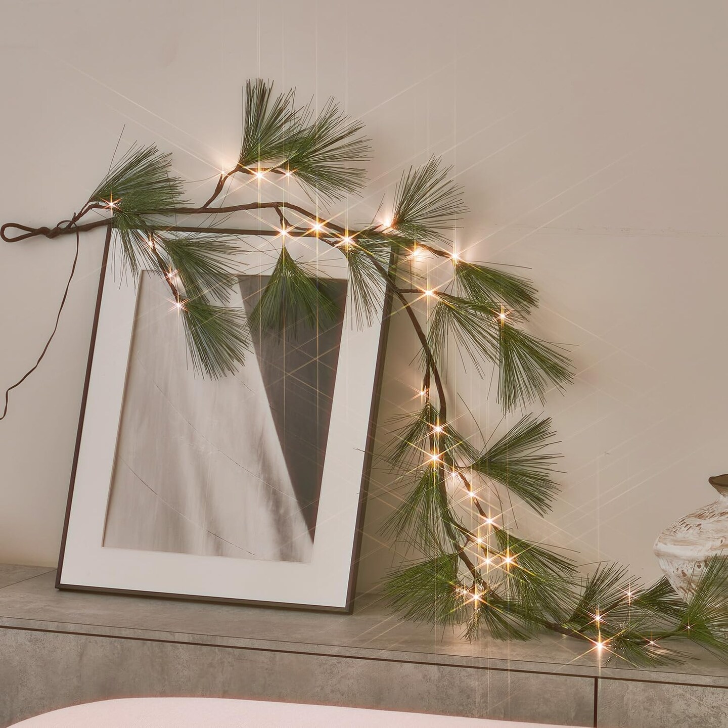 Lighted Christmas Pine Garland with Timer 6 FT (Dark Green)