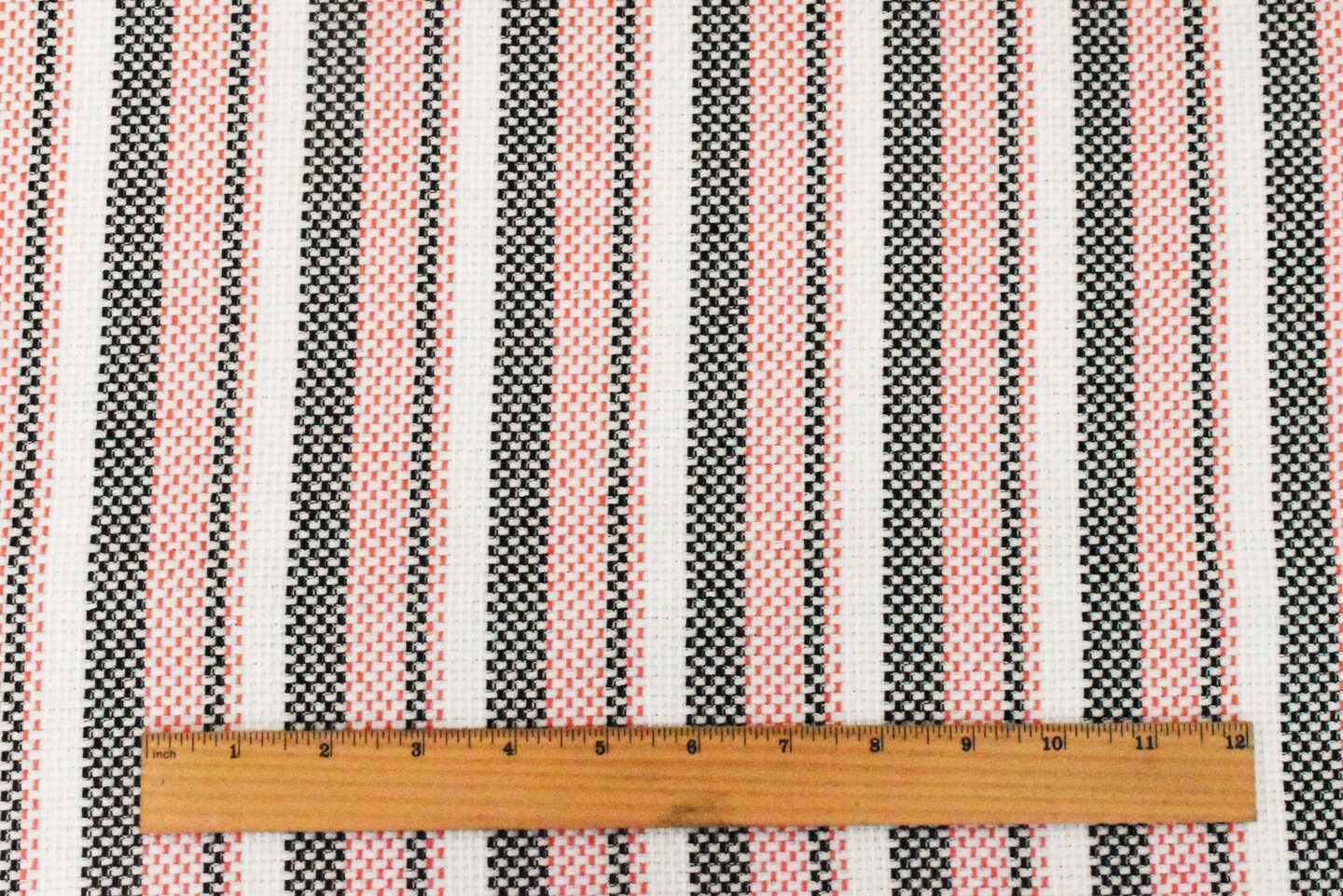 Bright Orange-Black-White Stripe Poly-Linen Dobby Woven Fabric By the Yard